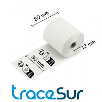 Rollos de papel térmico con logo de recilcado Triman